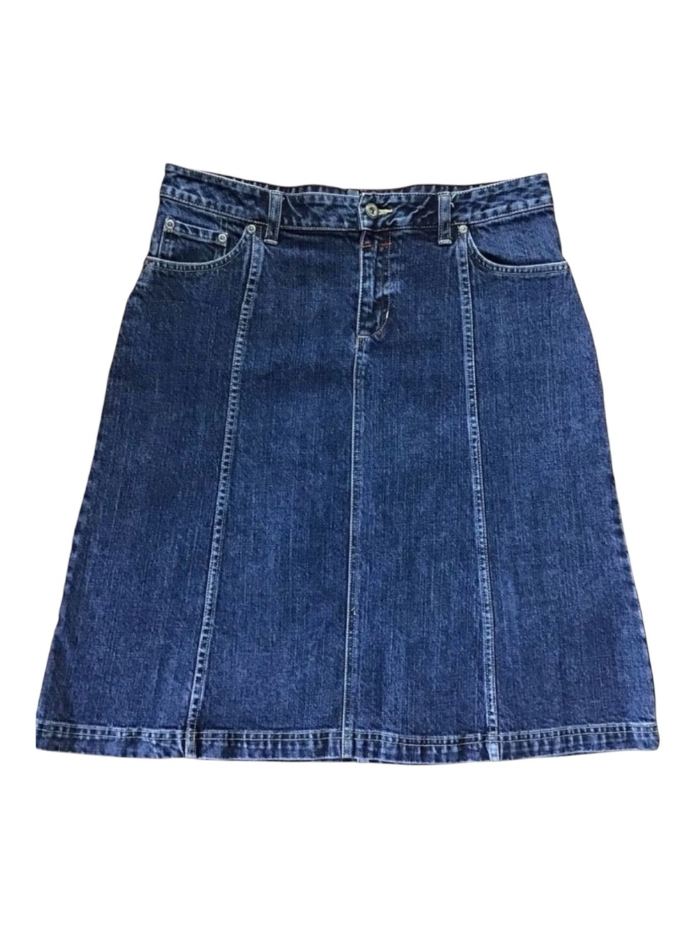 COLUMBIA denim skirt blue stretchy A line pockets medium rise front zipper 10